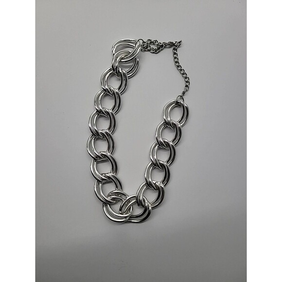 Chunky Silver Tone Link Necklace Oversized Chain Statement Collar - Picture 9 of 10
